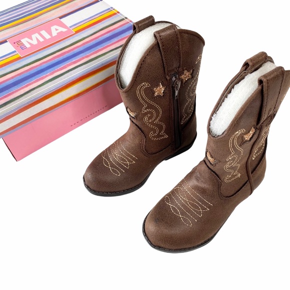 new Mia ☀︎ ︎Vegan Leather Cowboy Boots ☀︎︎ Cognac + Metallic Gold ☀︎ Toddler 5 - Picture 10 of 16